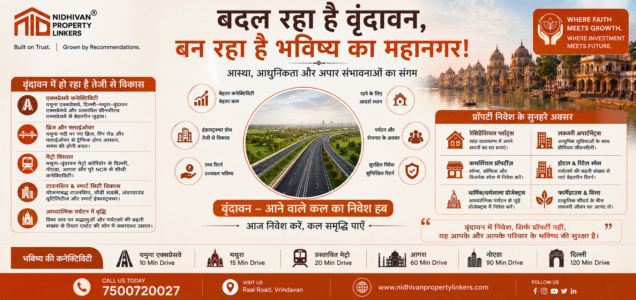 Vrindavan development 2026, Vrindavan infrastructure development, Vrindavan upcoming projects, Vrindavan property investment, property investment in Vrindavan, Vrindavan real estate, plots in Vrindavan, residential plots in Vrindavan, commercial property in Vrindavan, Vrindavan property prices, Vrindavan investment opportunities, Mathura Vrindavan development, Mathura Vrindavan infrastructure, Vrindavan highway connectivity, Yamuna Expressway Vrindavan, Yamuna Expressway connectivity, Jewar Airport Vrindavan connectivity, Noida International Airport Vrindavan, Vrindavan road development, Vrindavan four lane road, Yamuna bridge Vrindavan, Vrindavan bridge project, Banke Bihari Corridor, Krishna Ki Pauri Vrindavan, Govardhan Parikrama Marg development, Braj development plan, Vrindavan tourism infrastructure, Vrindavan religious tourism, Vrindavan second home, Vrindavan residential property, Vrindavan land investment, Vrindavan commercial property investment, Mathura property investment, Braj region development, Vrindavan future development, Vrindavan real estate investment.